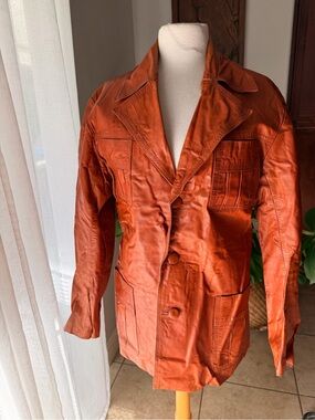 Vintage Copper Brown Leather Blazer Jacket Men’s Large Montevideo Uruguay